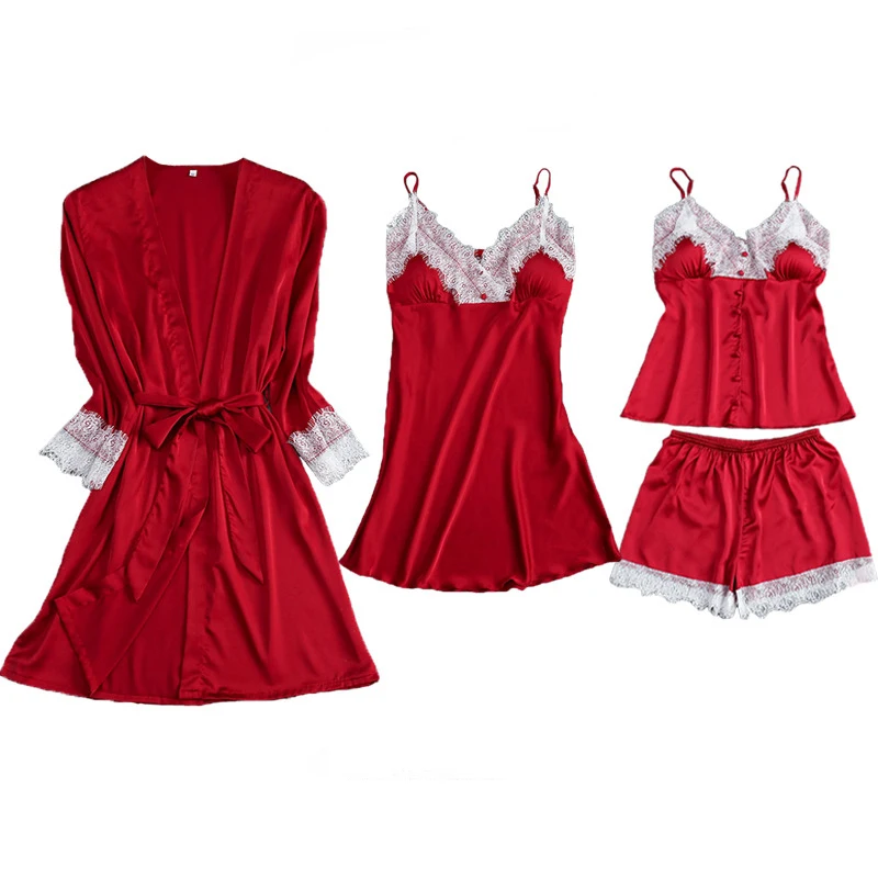 Женский Пижамный костюм с топом на бретельках 4 шт. пижамный комплект Весенняя