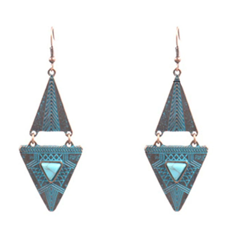 Женские серьги с треугольниками двумя синим камнем Винтажные ювелирное изделие
