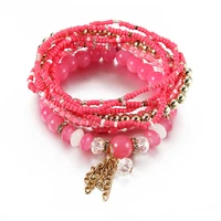 women bohemian jewelry of multilayer elastic weave set bracelets bangles with tassel beads charm wrap bracelet diy gift pulsera