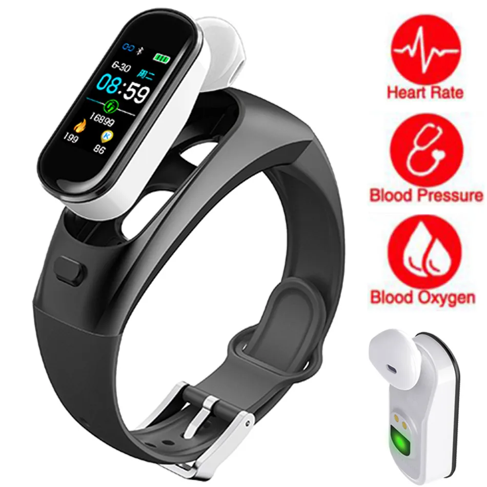 Смарт часы для фитнеса мужчин женщин беспроводной наушники Bluetooth сердечного