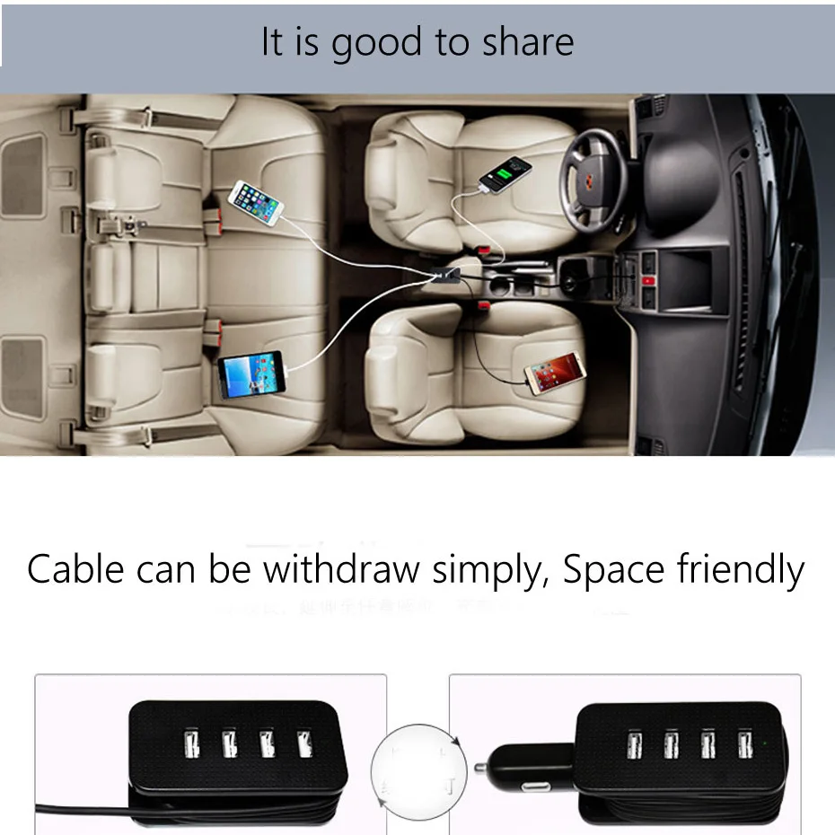 4 USB Автомобильное зарядное устройство 5V 4.1A Мульти для телефона портативное