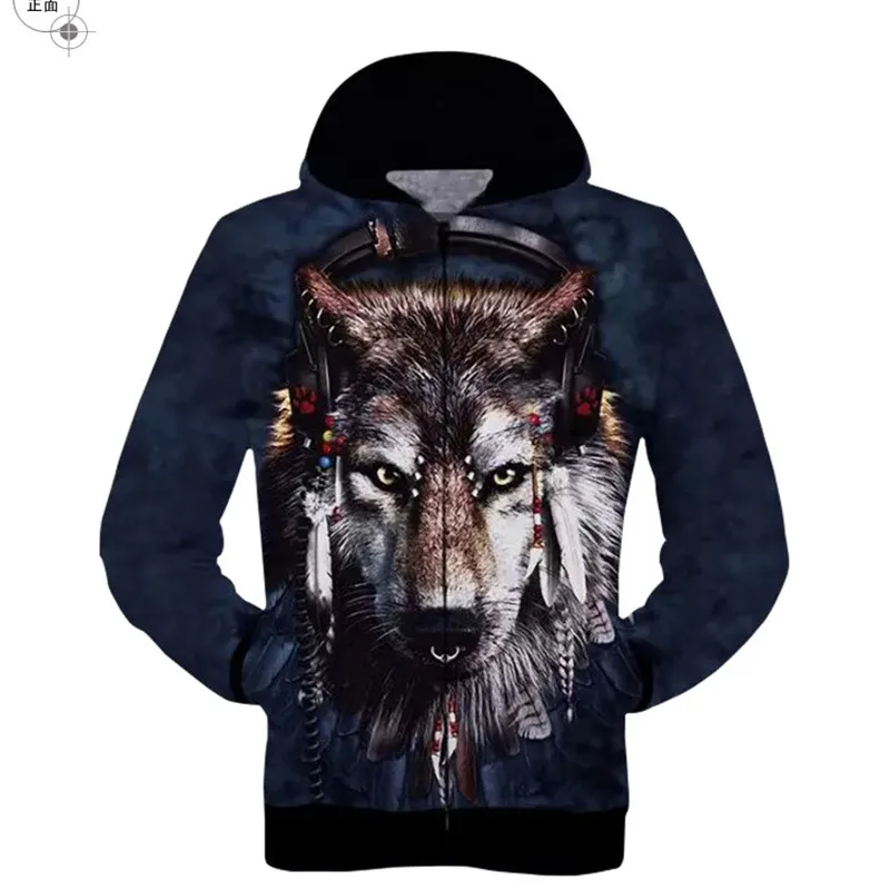 Роман Мужчин Толстовки Храбрый волк Pattern Хлопок Эластичность материала|elastic