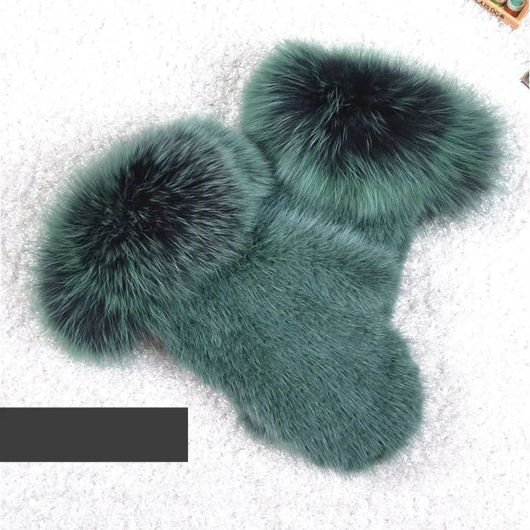 Dark green B 006 Новые популярные зимние женские перчатки из натурального меха норки милые женские перчатки из натурального меха норки Хорошие эластичные женские зимние вязаные - Цвет: Dark green B