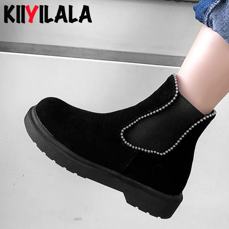 Женские ботинки челси на платформе Kiiyilala черные короткие плоской подошве женская
