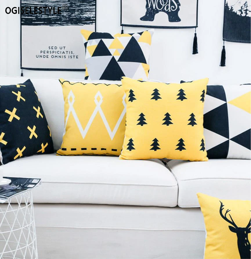 Ogisele Стиль Nordic Желтый Черный Наволочка домашнего декора автомобиля диван кресло