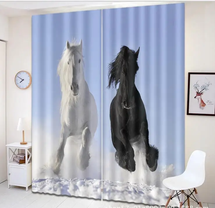 

Black and white horse 3D Window Curtains Blackout Living Room office Bedroom Drapes Rideaux Cortinas Customized size pillowcase