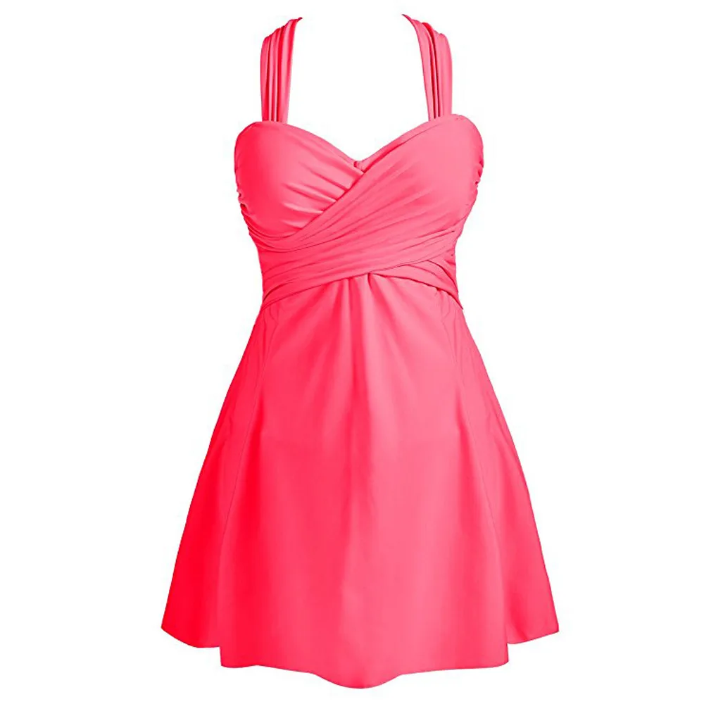 Для женщин Пляжная накидка, перекрещённая на груди Swimdress Твердые Broadcloth купальники Костюмы для подвижных игр с Pad элегантный обогнул регулярные Лето Повседневное