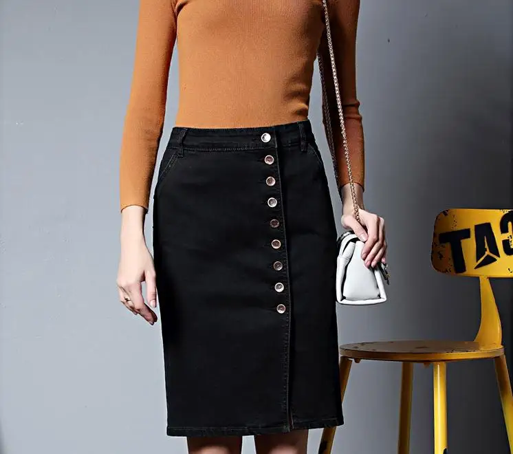 

2018 large size women's denim skirt quilted half-length package hip skirt