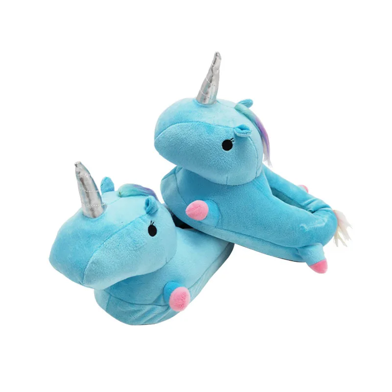 Милые зимние домашние тапочки; Chausson Licorne; белая обувь; женские тапочки с единорогом; pantuflas unicornio pantoufle femme - Цвет: blue