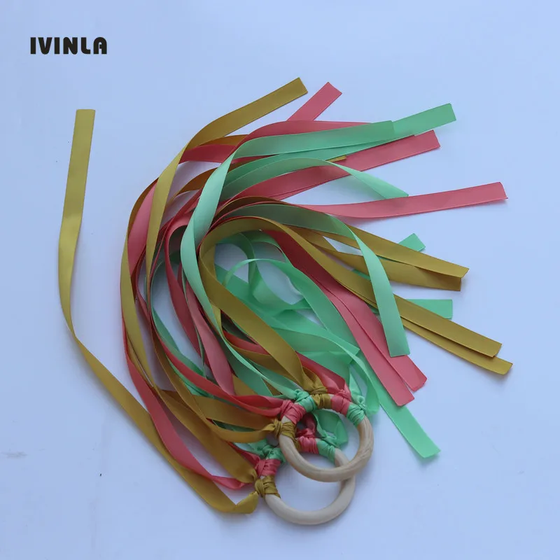 20 шт./лот Золотое и зеленое деревянное кольцо лента Вальдорф Hand Kite Toy Swirl Stremers FLY ME