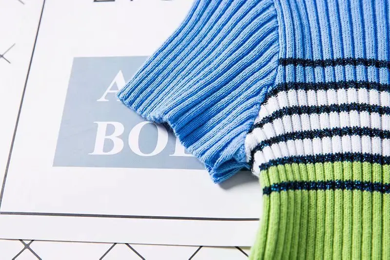 Anspretty одежда лето с короткими рукавами вязаные кроп Топ для женщин водолазка