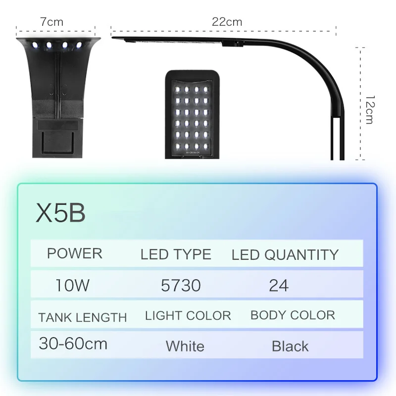 X5B White Light Ультра тонкий светодиодный светильник для аквариума 5 Вт/10 Вт/15 Вт освещение для водных растений водонепроницаемый пристегивающийся светильник для аквариумных растений светильник для выращивания растений - Цвет: X5B White Light