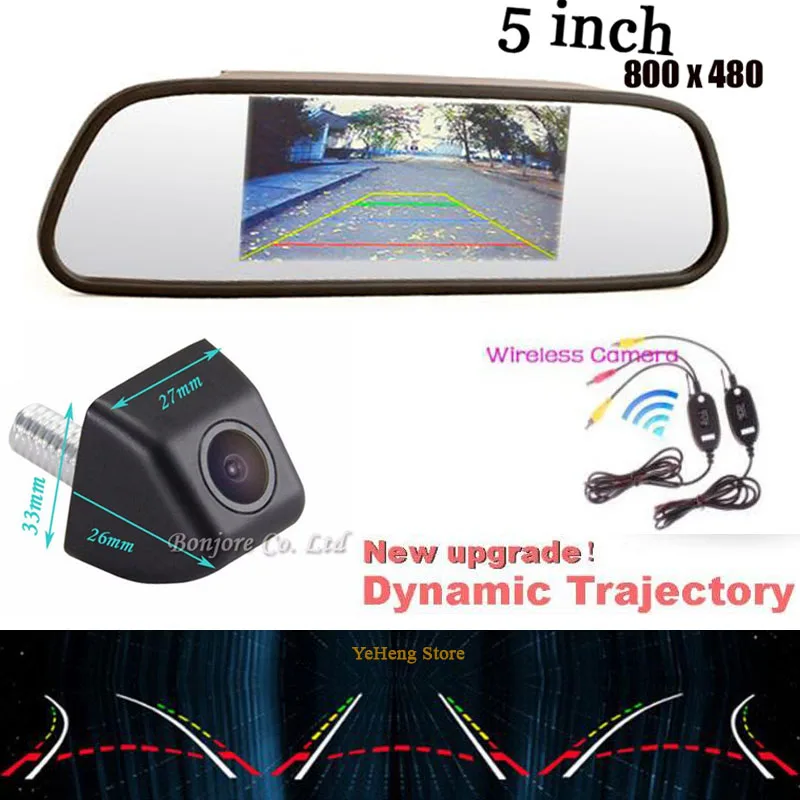 All in one hd  5''car LCD 800 x 480 mirror monitor& Intelligent Dynamic Trajectory Tracks CCD Backup Camera 170 degree Wireless