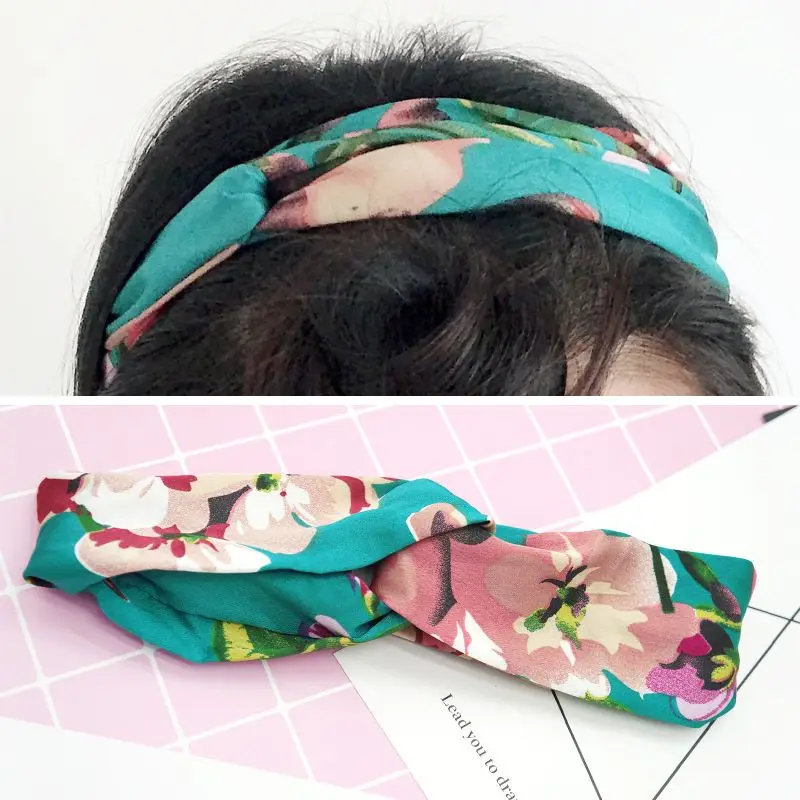 Повязка на голову женская летняя с фотографией тюрбан в стиле ретро бандаж