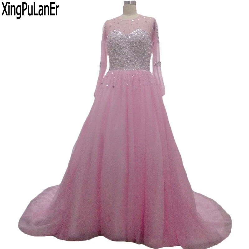 

vestido de noiva Ball Gown White Pink Tulle Shiny Beaded Crystals Top Lace Up Back Wedding Dress Casamento Robe De Mariage