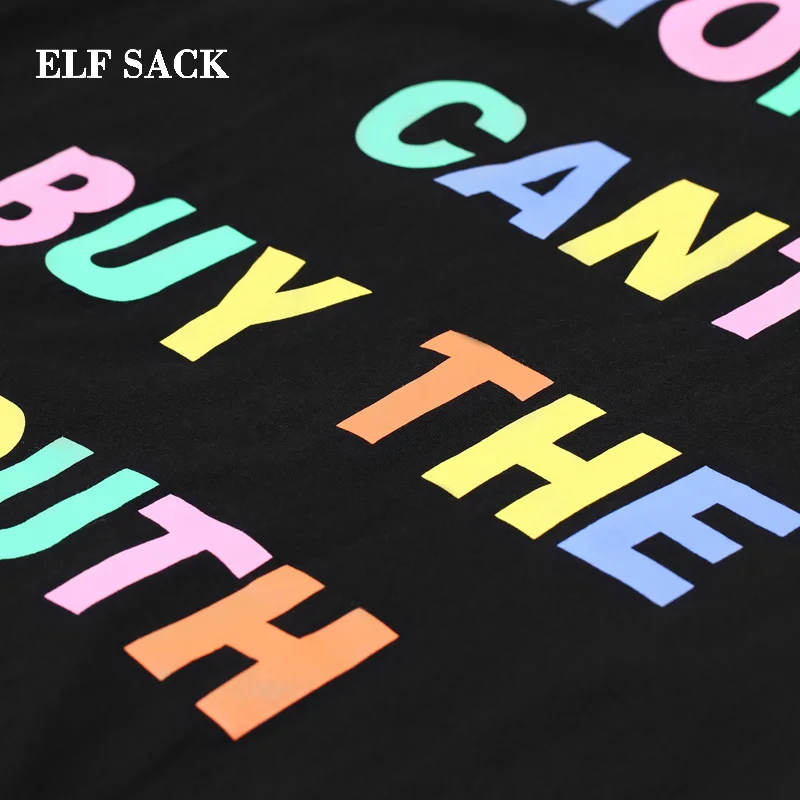 ELF SACK 2019 Spring New Stylish Woman Tshirt Casual Letter Print Cotton Tees Streetwear O-Neck Female Oversized Tshirts Tops | Женская