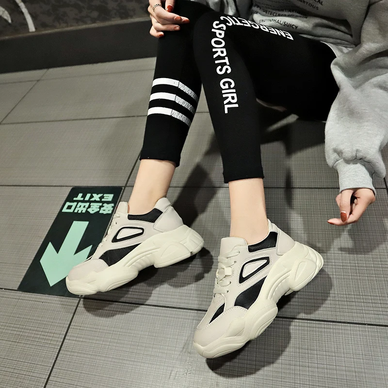 Pink Sneakers Women Shoes Chunky Sneakers New Trendy Female Leather Casual Shoes Woman Basket chaussures femme Dropshipping