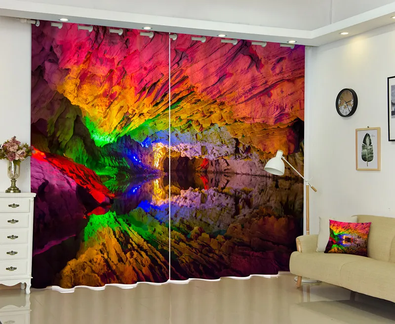 Блестящий Цвет грот Шторы s 3D печать постельные принадлежности окна комнаты 95%