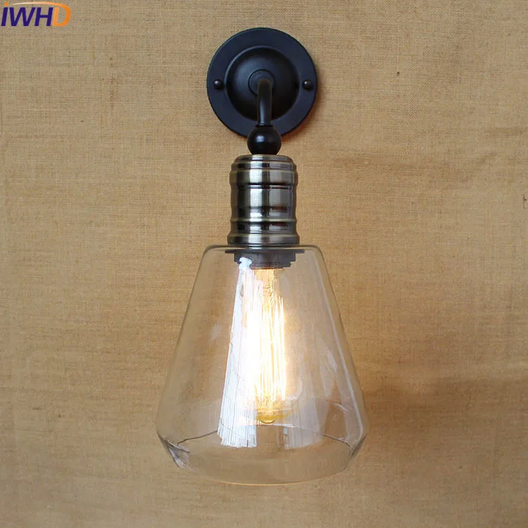 Лофт промышленное стекло wandLamp винтажное железное бра черная светодиодная