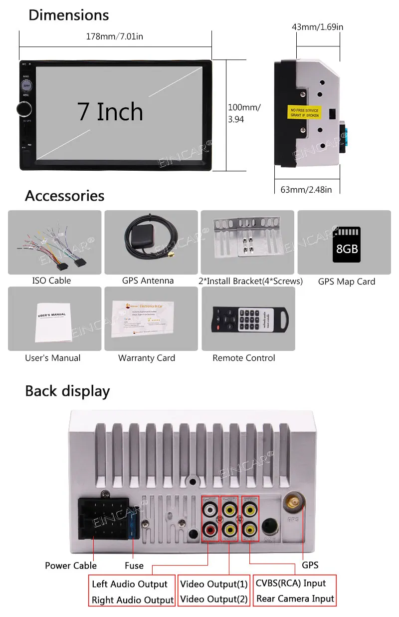 

Double Din GPS Navigation Car Stereo with Free 8GB GPS Map Card,7 Inch Capacitive Touch Screen In Dash Car Radio Receiver