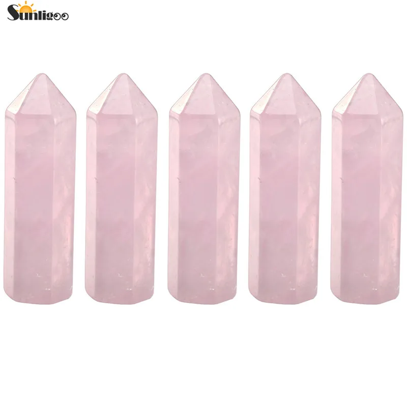 5x Rose Quartz Sunligoo самостоятельным 6 Грань Природных полированная мини Tumbled одной точке Аметист/розовый кварц/ясно кварта точки палочка украшения - Цвет: 5x Rose Quartz