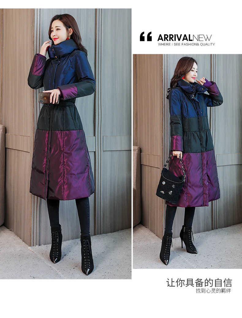 Winter New Thicken Fashion Casual Stitching Down Cotton Jacket Simple Personality Temperament Slim Warm Collar Female Outerwear