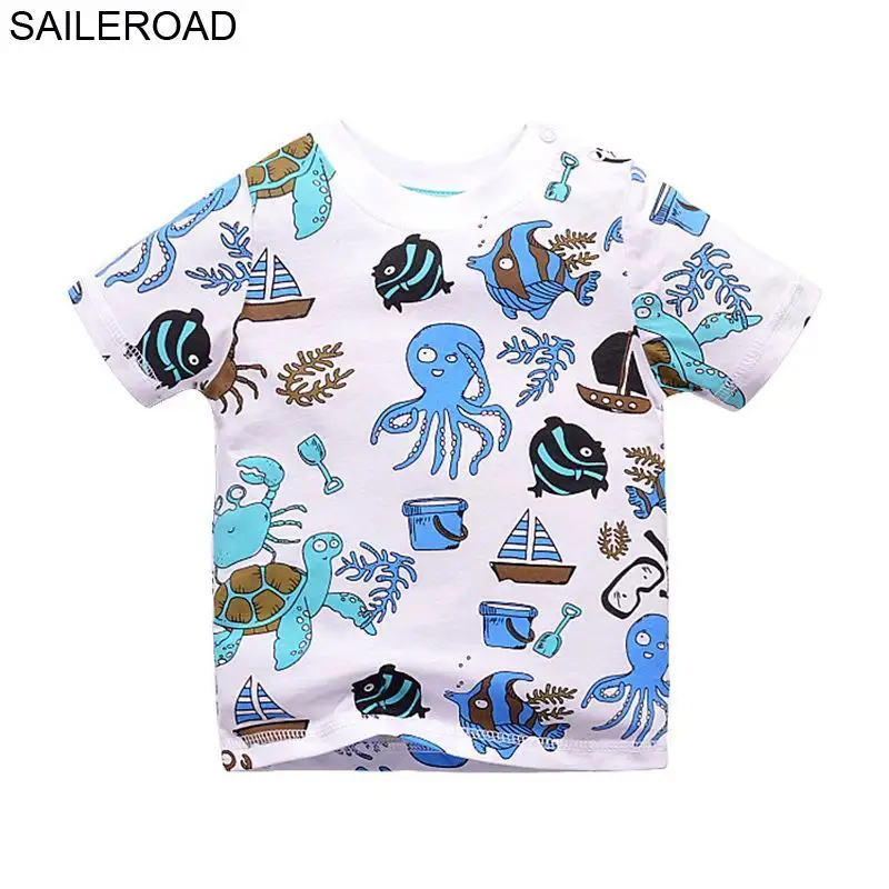 2519 same picture SAILEROAD/Летняя футболка для маленьких мальчиков 1-7 лет, Детская короткая одежда для мальчиков и девочек, хлопок, костюм с рисунком для маленьких детей - Цвет: 2519 same picture