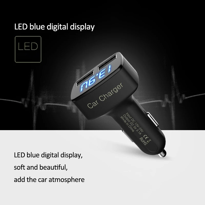Автомобильное зарядное устройство с двумя USB портами 4 в 1 вольтметр измеритель
