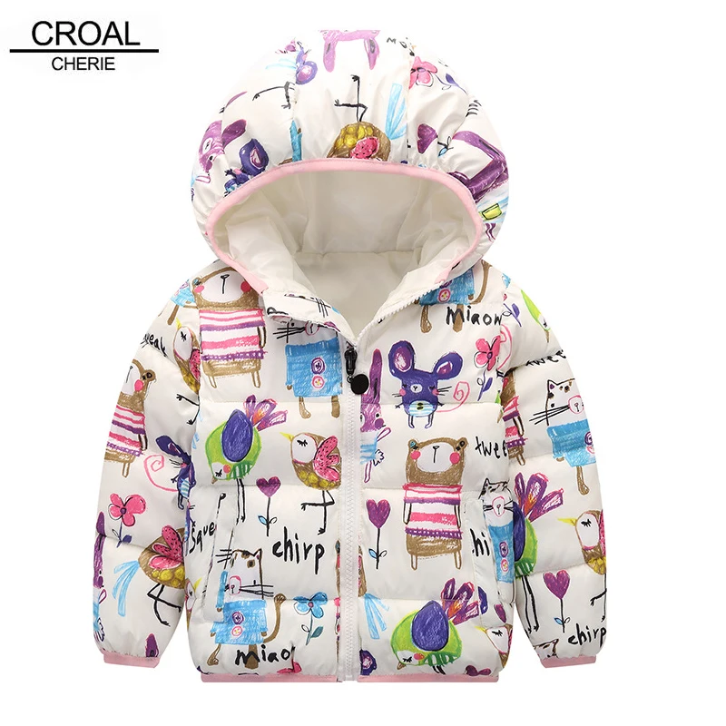 CROAL chery/80-130 см зимнее пальто для девочек с граффити из мультфильма Плотная