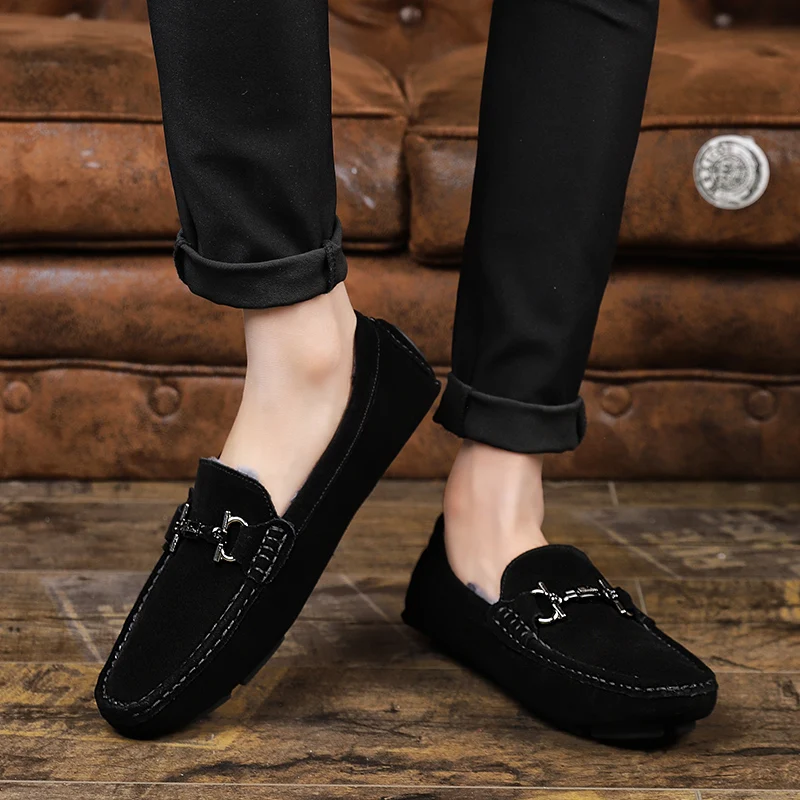 2018 Winter Genuine Leather Men Driving Shoes Slip On Warm Plush Causal Boat Hot Fashion Loafers Moccasins Size 38-44 | Обувь