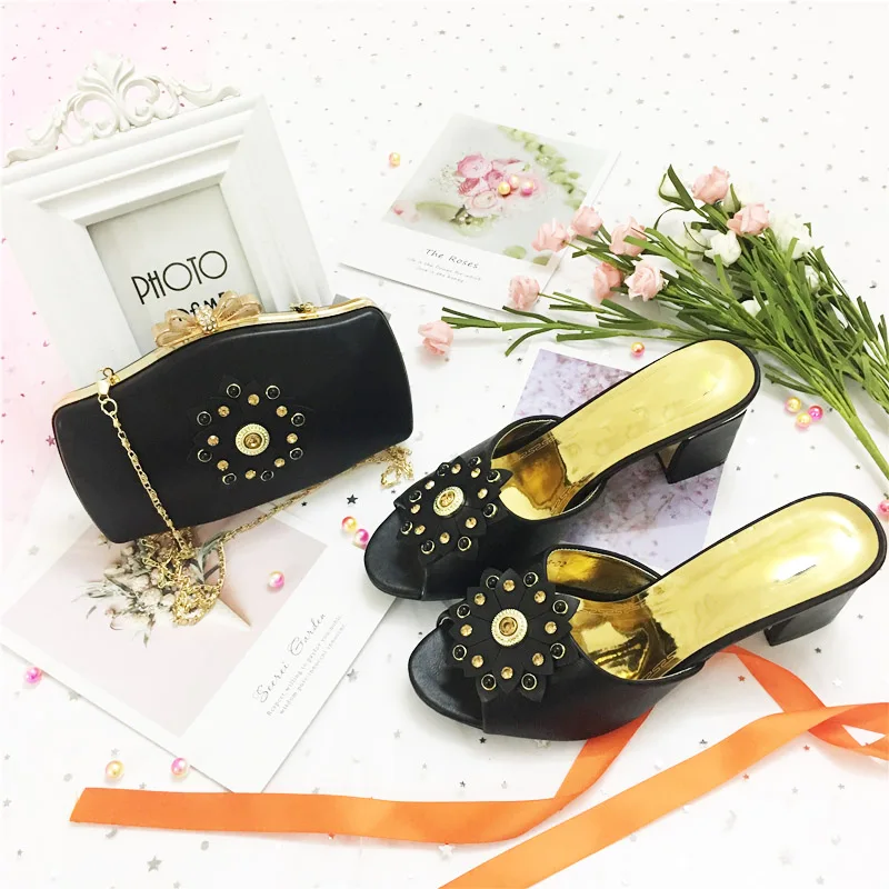Black-8cm Свадебный комплект из туфель и сумочки, г., оранжевый цвет, хорошее качество, африканский нигерийский летний комплект из туфель и сумочки - Цвет: Black-8cm