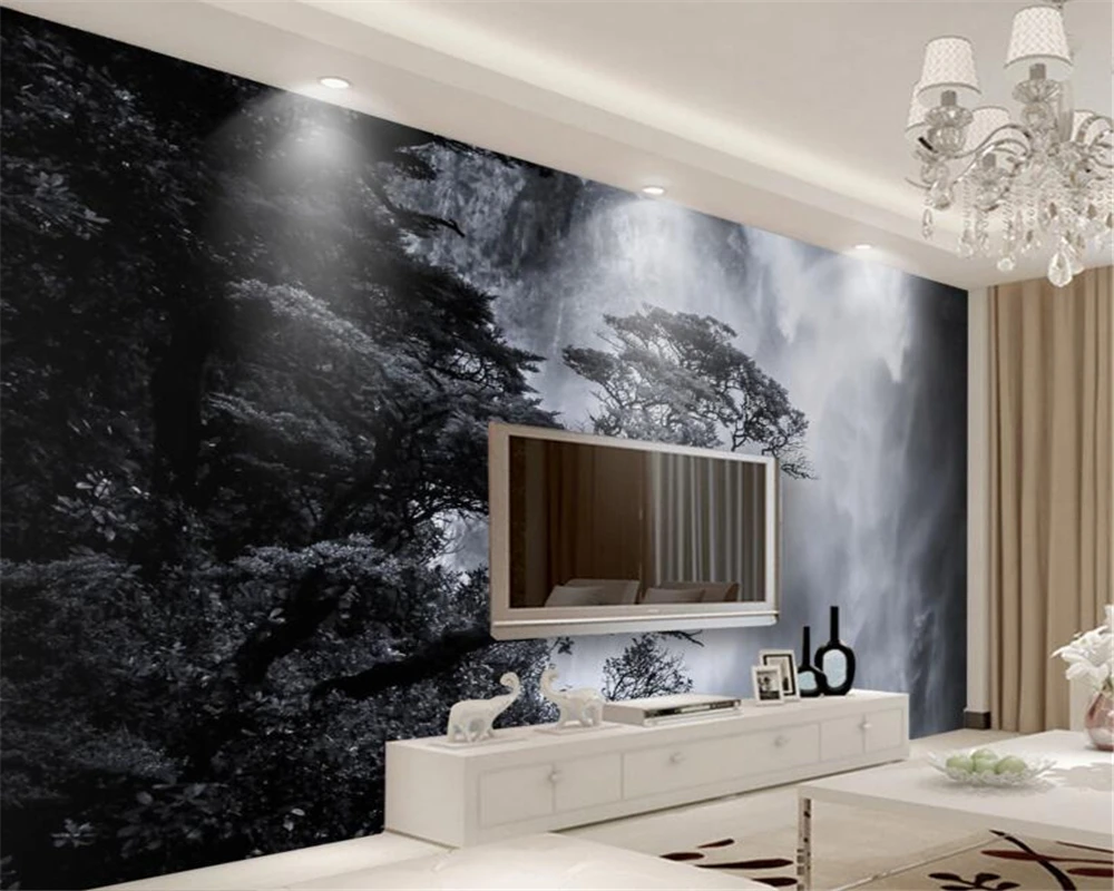 Обои beibehangна заказ в скандинавском стиле черно-белый пейзаж водопад крыльцо