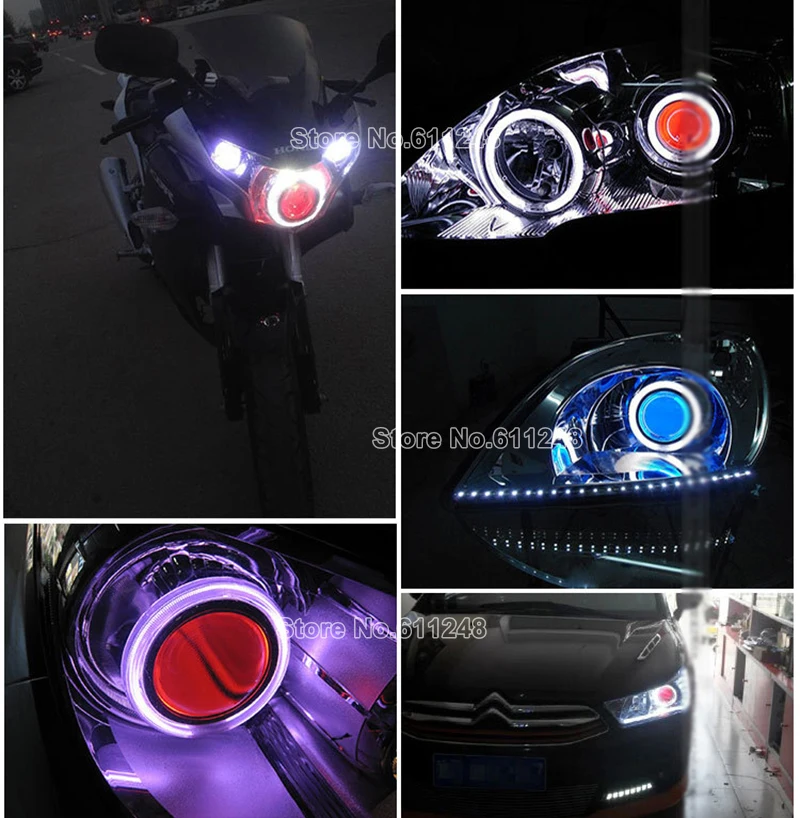 12V RGB объектив дьявольские глаза для автомобилей и мотоциклов светодиодный Красочные демон глаз фар линзы украшения