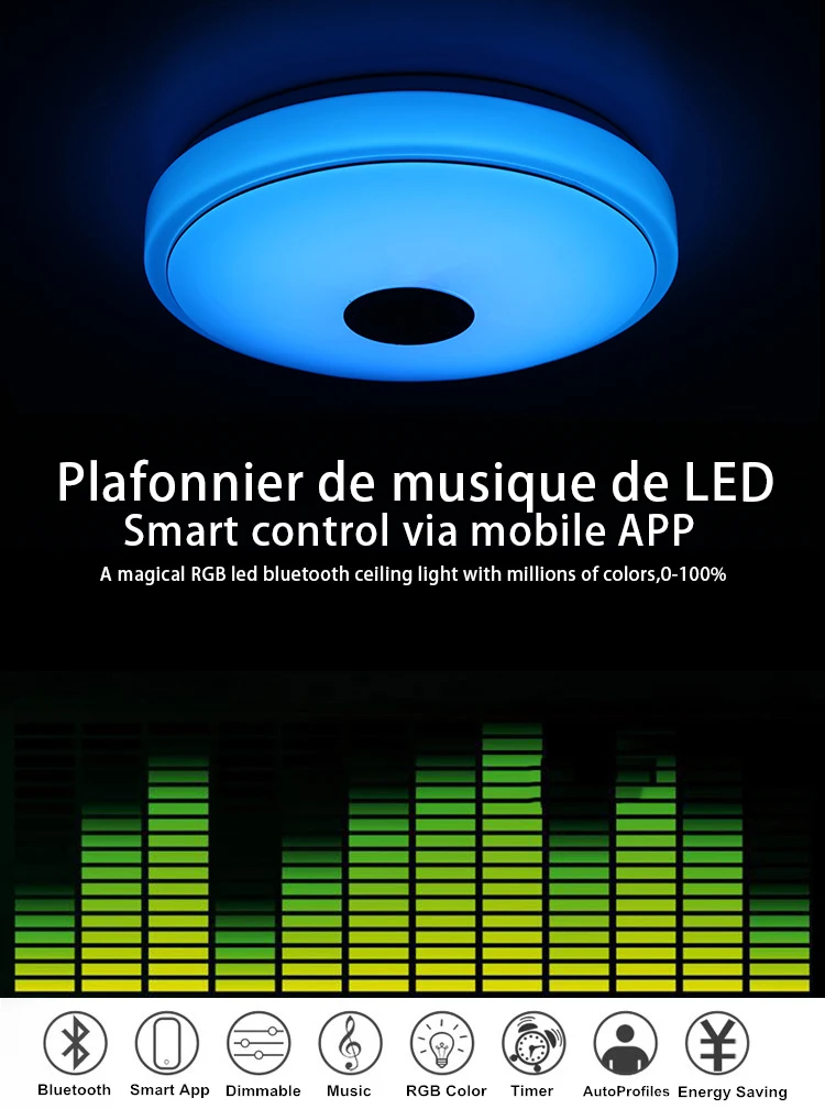 Многофункциональный динамик с Bluetooth APP пульт дистанционного управления RGB с регулируемой яркостью, умное современное освещение, домашний музыкальный светодиодный потолочный светильник