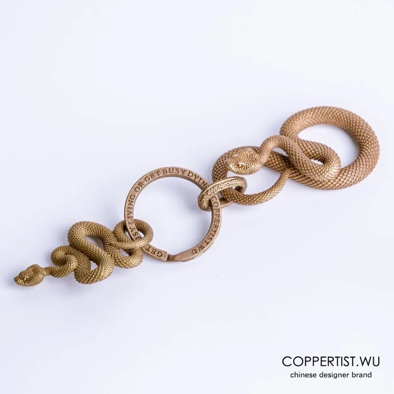 TypeA(no zircon eye) Coppertist. wu латунный Металлический Брелок В Форме Змеи Брелок для ключей ручной работы Модное животное кольцо для ключей с сумочкой кулон - Цвет: TypeA(no zircon eye)