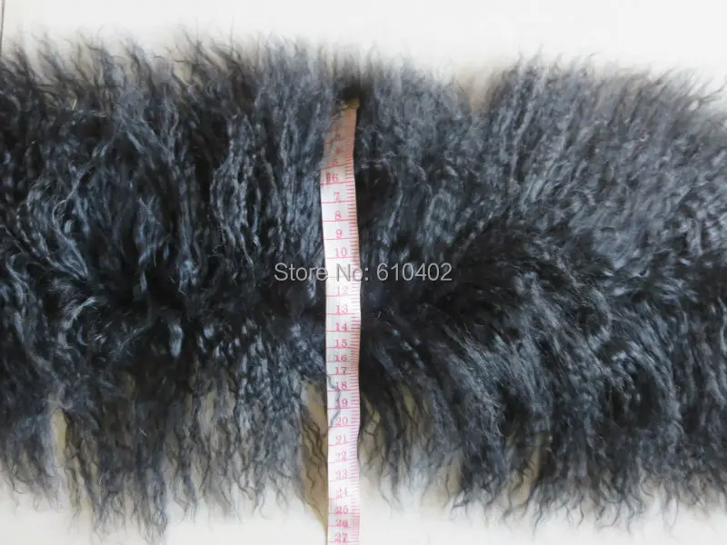 100% Real Mongolia Lamb Fur Scarf Neckerchief Whole-skin Shawl cape black