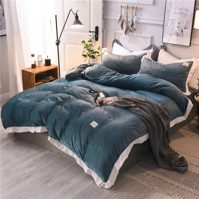 Синий, серый, розовый, белый комплект постельного белья из бархата с кристаллами, простыня, одеяло, пододеяльник, покрывало, постельное белье, постельное белье queen King size