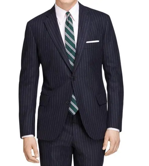 Синий мужской костюм в полоску с мелом приталенный на заказ темно-синий