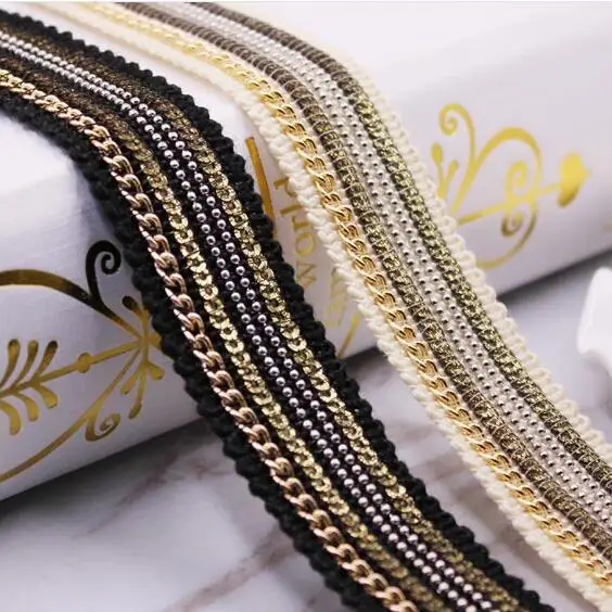 10 ярдов золотая цепочка с серебряными бусинами кружевная жемчужная отделка