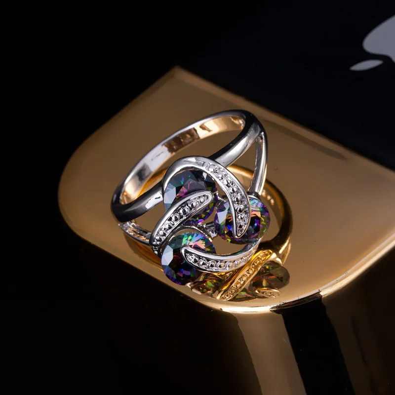 Медное покрытие белое золото мистик радуга циркон ювелирные изделия кольцо США #