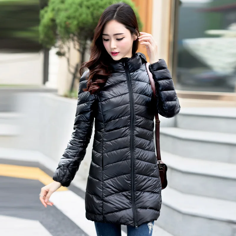 Женская зимняя верхняя одежда куртка тонкий пуховик с капюшоном женские ультра