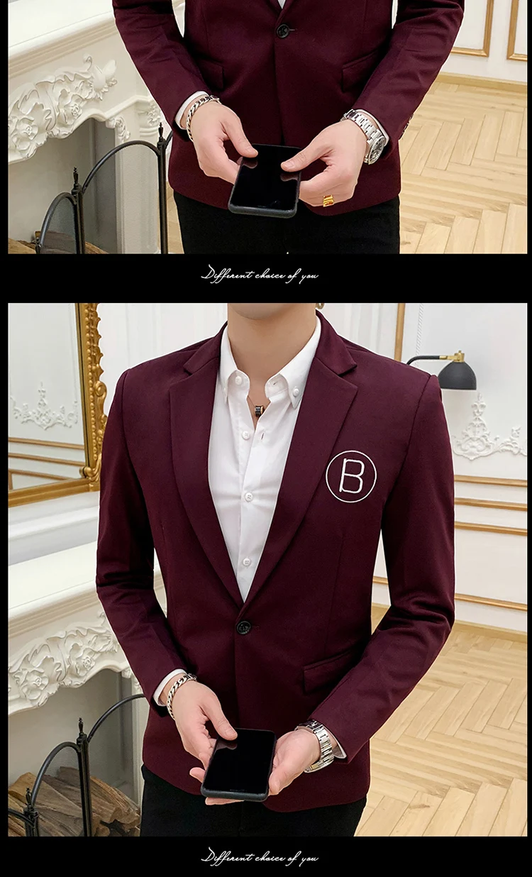 Мужская куртка с вышитыми буквами, приталенный маленький костюм с рукавами, Мужской Блейзер, Мужской Блейзер, мужские блейзеры