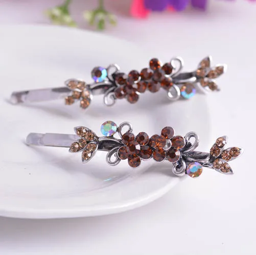 2PCS Retro Flower Hair Jewelry High Quality Crystal Rhinestone Hairpin Clip For Women |
