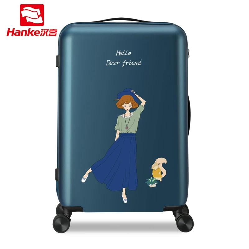 Dark Blue(HQM) Hanke 2" Сумка для багажа на колесиках, дорожный костюм, чехол для женщин и девочек, Женский мультяшный Спиннер, Жесткая Сторона, тележка, переноска, посадочный чехол H9806 - Цвет: Dark Blue(HQM)