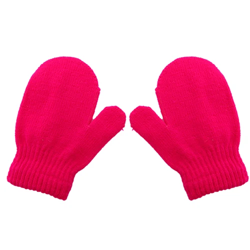 Hot Pink Детские вязаные теплые мягкие перчатки унисекс; милые детские варежки ярких цветов для мальчиков и девочек - Цвет: Hot Pink