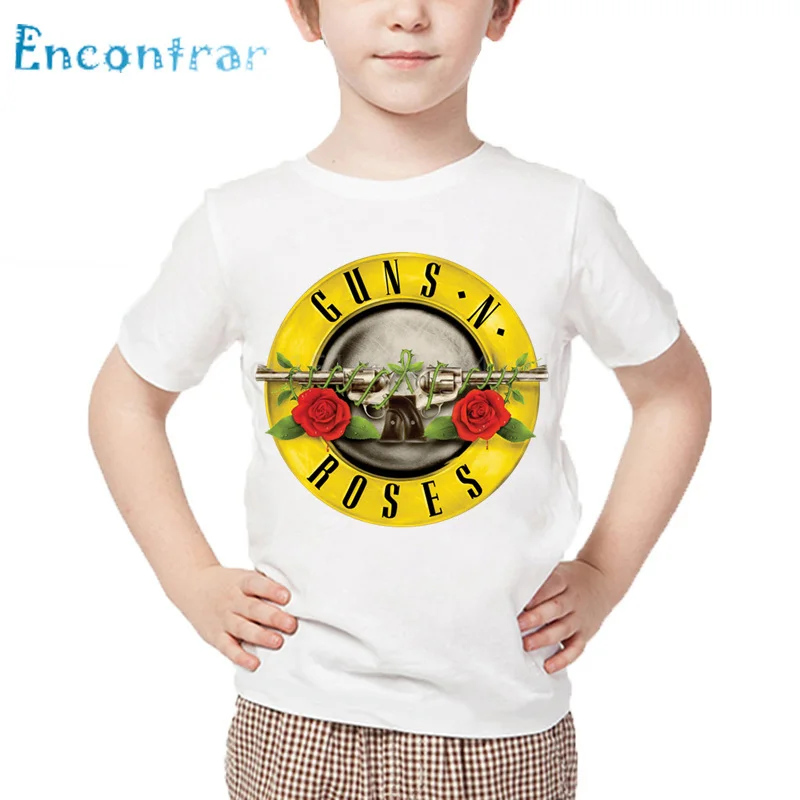 Size3T 9T Детская футболка с принтом в виде рок группы Gun N Roses детские летние белые