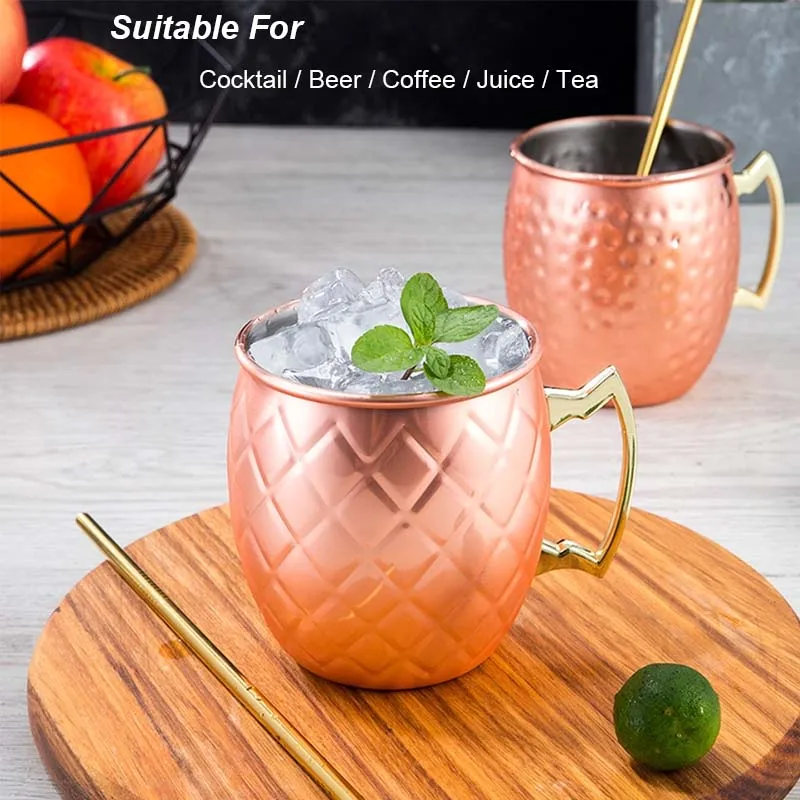 BORREY Stainless Steel Coffee Mug Tea Cup Moscow Mule Copper Mugs Hammered Plated Beer Cocktail Bar Bartender Tools | Дом и сад