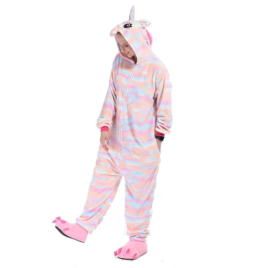Kigurumi Косплей мужские и женские разноцветные пижамы с единорогом костюмы на