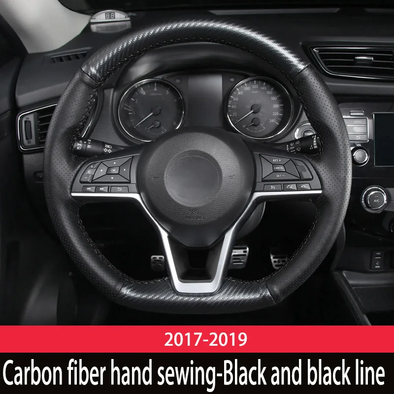 black line Для Nissan X trail T32 X-trail- кожаный чехол на руль ручной работы кожаный чехол для украшения автомобиля - Цвет: black line