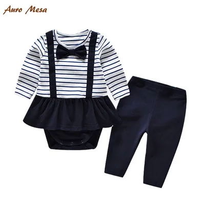 Auro Mesa/100% хлопковый комплект в полоску для маленьких девочек боди с